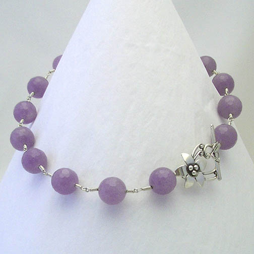 Faceted Purple Jade Necklace w/ a Sterling Silver Flower Clasp